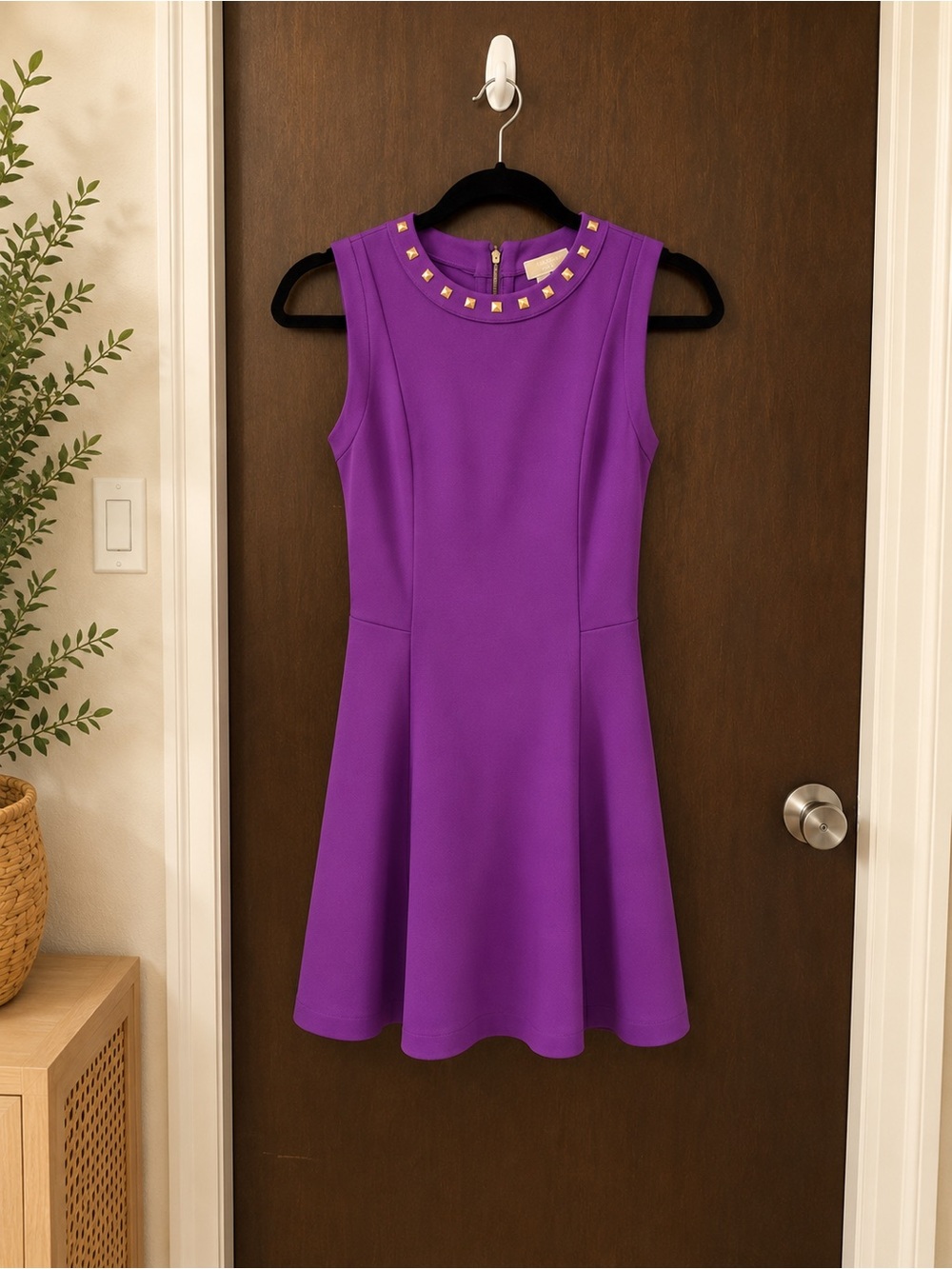 Michael Kors Purple Studded Neck Fit & Flare Dress Size 2 Like New